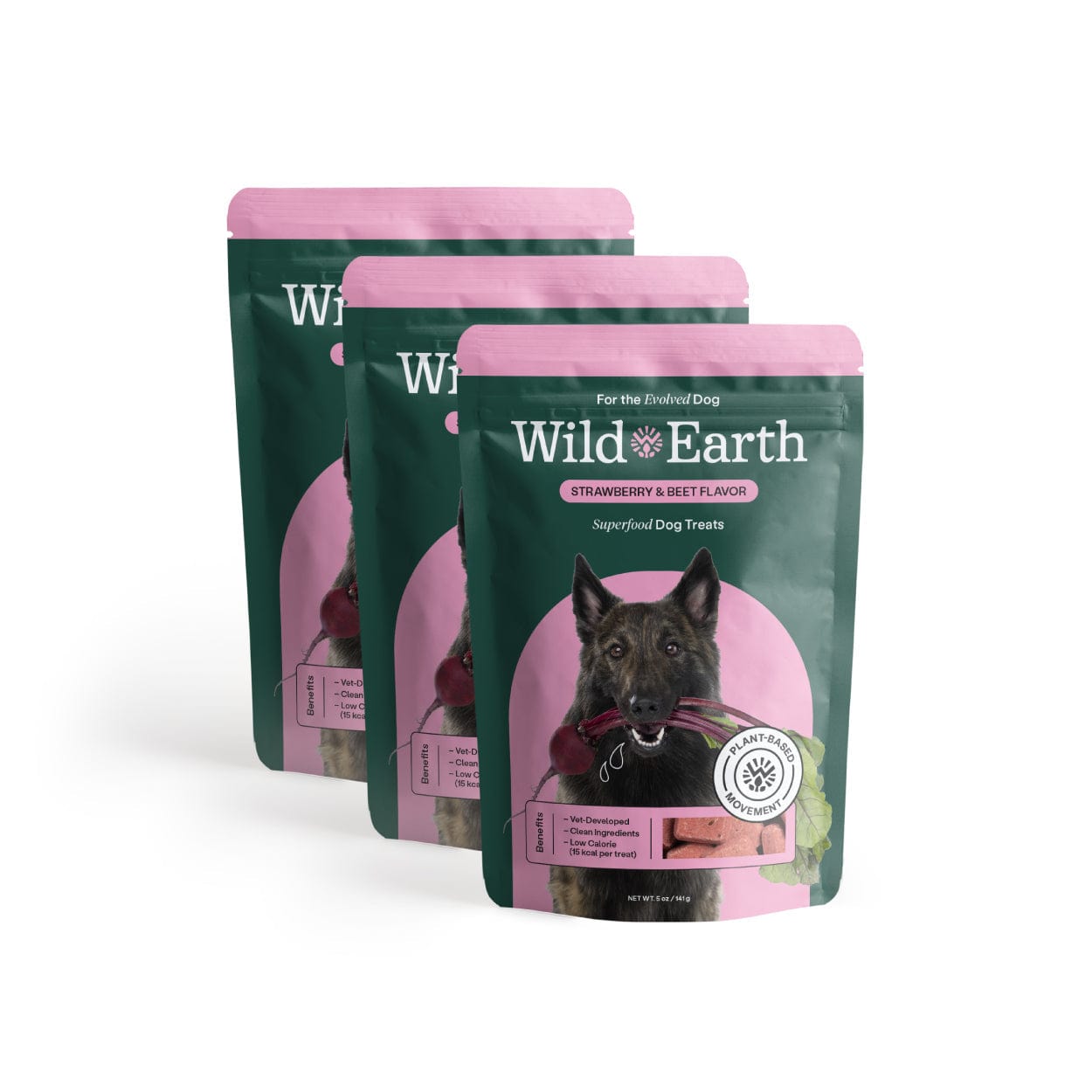 Wild Earth Strawberry & Beet 3 Pack - Superfood Dog Treats with Koji (5 oz per bag) by Wild Earth Lay Lo Pets